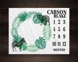 Safari Baby Milestone Blanket Month Growth Tracker Fleece Shower Zebra Newborn Gift Animals