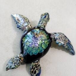 Glass Sea Turtle Sculpture Desktop Art Ocean Gift Decor By Glassnfire - thumbnail 3