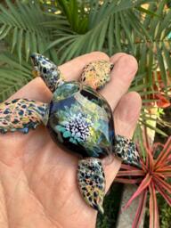 Glass Sea Turtle Sculpture Desktop Art Ocean Gift Decor By Glassnfire