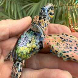 Glass Sea Turtle Sculpture Desktop Art Ocean Gift Decor By Glassnfire - thumbnail 4