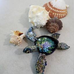 Glass Sea Turtle Sculpture Desktop Art Ocean Gift Decor By Glassnfire - thumbnail 2