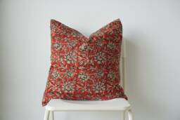 Block Print Pillow Cover Floral Batik, Natural Dyed - 20x20 - thumbnail 1