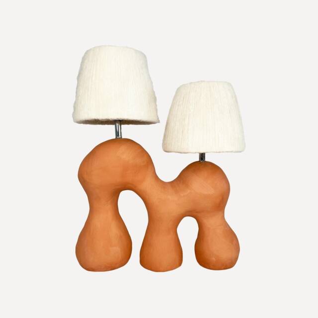 Handmade Terracotta Table Lamp Bohemian Alpaca Silk Lampshades - image 1