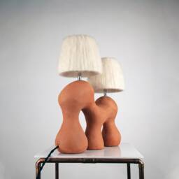 Handmade Terracotta Table Lamp Bohemian Alpaca Silk Lampshades - thumbnail 3