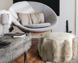 Leather & Fur Embossed Pouf - thumbnail 1