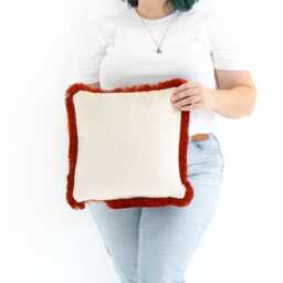 Spice Red Handmade Cushion Cover Only With Cotton Fringe - thumbnail 1
