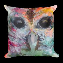 Magic Owl Throw Pillow, Colorful Bird Art, Whimsical Home Decor - thumbnail 1
