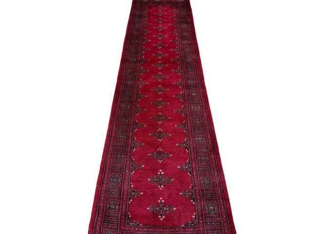 2.6x10 Red 3 Ply Handmade Bokhara Runner Rug - Hallway Stairs Carpet, Extra Thick Pile - image 1
