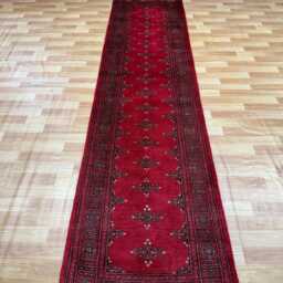 2.6x10 Red 3 Ply Handmade Bokhara Runner Rug - Hallway Stairs Carpet, Extra Thick Pile - thumbnail 3