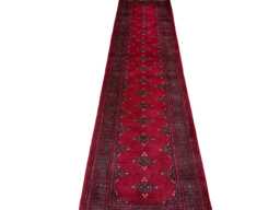 2.6x10 Red 3 Ply Handmade Bokhara Runner Rug - Hallway Stairs Carpet, Extra Thick Pile - thumbnail 1