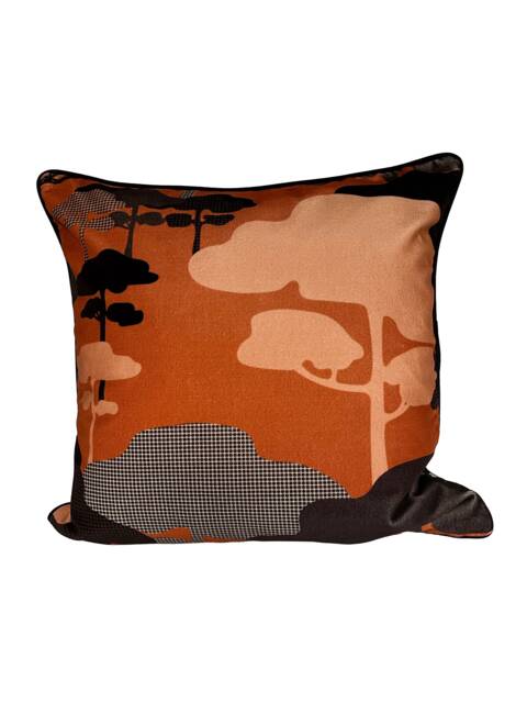 Japanese Cloud Tree Velvet Cushion - Burnt Orange - image 1