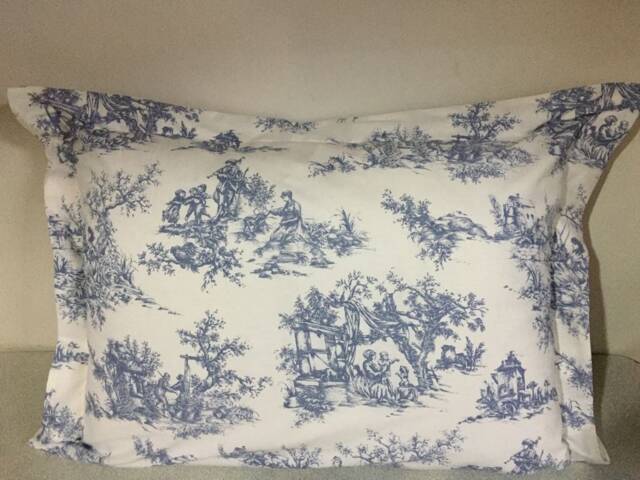 Toile Pillow Sham French Country Cotton Bedding, Flange Oxford Style - image 1