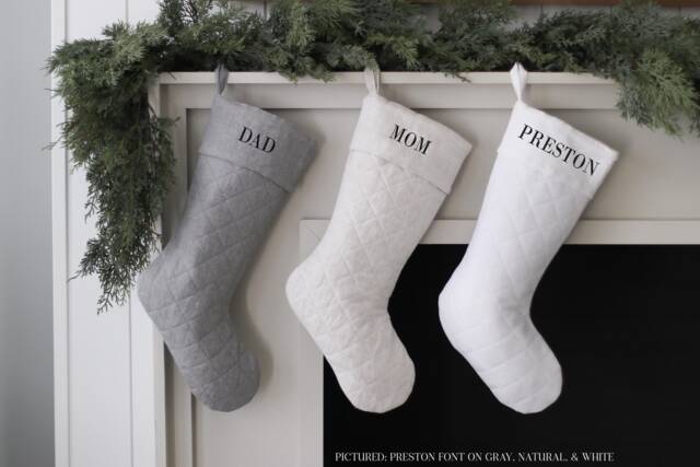 Personalized Name Christmas Stocking - Custom Family Holiday Sock Neutral Modern Xmas Decor Quilted Traditional Design - image 1