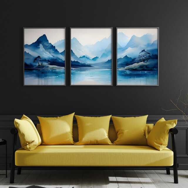 Navy Blue Abstract Landscape Prints, Set Of 3 Blue Wall Art Posters, Living Room Decor Bedroom Or Hallway Decor - image 1