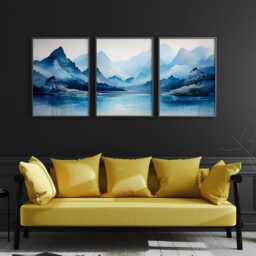 Navy Blue Abstract Landscape Prints, Set Of 3 Blue Wall Art Posters, Living Room Decor Bedroom Or Hallway Decor - thumbnail 1