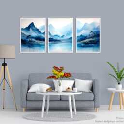Navy Blue Abstract Landscape Prints, Set Of 3 Blue Wall Art Posters, Living Room Decor Bedroom Or Hallway Decor - thumbnail 3