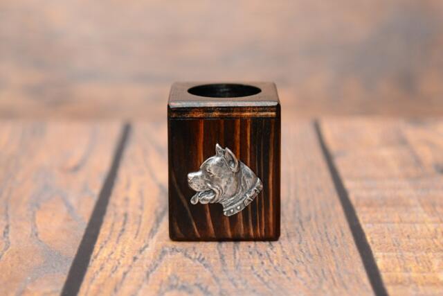 American Staffordshire Terrier - Wooden Candlestick With Dog, Souvenir, Decoration, Limited Edition, Collection - image 1