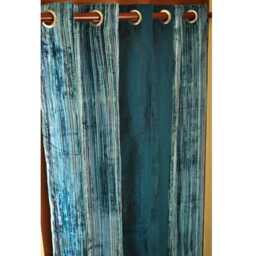 "Teal Velvet Pin Stripes & Peacock Green Silk Curtain Panels 26""x84" - thumbnail 3