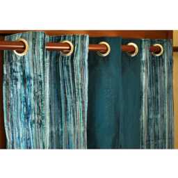 "Teal Velvet Pin Stripes & Peacock Green Silk Curtain Panels 26""x84"