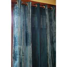 "Teal Velvet Pin Stripes & Peacock Green Silk Curtain Panels 26""x84" - thumbnail 4