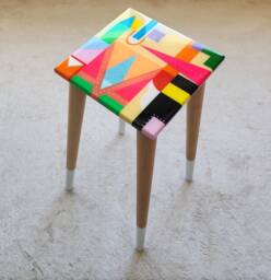 Epoxy Resin Plant Stand Abstract Colorful Mid-Century Modern Side Table - thumbnail 1