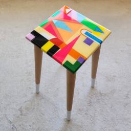 Epoxy Resin Plant Stand Abstract Colorful Mid-Century Modern Side Table - thumbnail 2