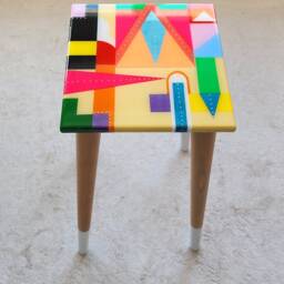 Epoxy Resin Plant Stand Abstract Colorful Mid-Century Modern Side Table - thumbnail 3