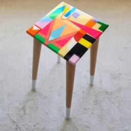 Epoxy Resin Plant Stand Abstract Colorful Mid-Century Modern Side Table - thumbnail 4