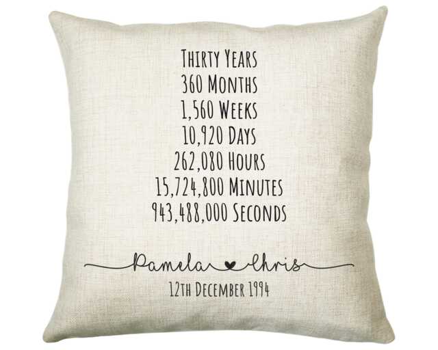 Personalised 30Th Anniversary Cotton Gift Cushion Thirty Years Custom Design Valentines Present - Wedding Pillow Cs556 - image 1
