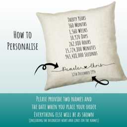 Personalised 30Th Anniversary Cotton Gift Cushion Thirty Years Custom Design Valentines Present - Wedding Pillow Cs556 - thumbnail 3
