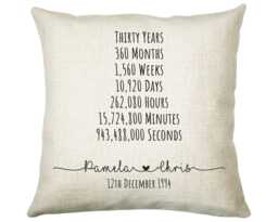 Personalised 30Th Anniversary Cotton Gift Cushion Thirty Years Custom Design Valentines Present - Wedding Pillow Cs556 - thumbnail 1