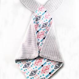 Crinkle Ears Bunny Lovey - Boho Navy Blue/Pink/Teal Tribal Aztec Geometric Modern with Grey Chenille - thumbnail 3