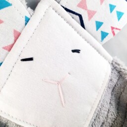 Crinkle Ears Bunny Lovey - Boho Navy Blue/Pink/Teal Tribal Aztec Geometric Modern with Grey Chenille - thumbnail 2