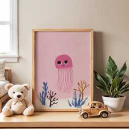 Jellyfish Nursery Poster - Ocean Wall Art For Kids Room Baby Print Sea Life Animal Playroom Decor Pink Gift - thumbnail 1