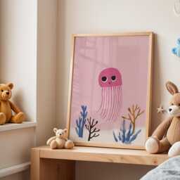Jellyfish Nursery Poster - Ocean Wall Art For Kids Room Baby Print Sea Life Animal Playroom Decor Pink Gift - thumbnail 3