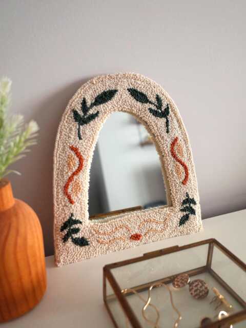 Oval Punch Needle Mirror, Minimalist Wall Decor, Boho Fiber Art Mirror - 9 Inch - image 1