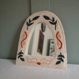 Oval Punch Needle Mirror, Minimalist Wall Decor, Boho Fiber Art Mirror - 9 Inch - thumbnail 3