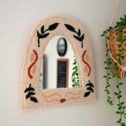 Oval Punch Needle Mirror, Minimalist Wall Decor, Boho Fiber Art Mirror - 9 Inch - thumbnail 2