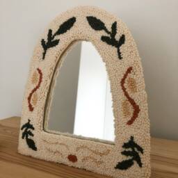 Oval Punch Needle Mirror, Minimalist Wall Decor, Boho Fiber Art Mirror - 9 Inch - thumbnail 4