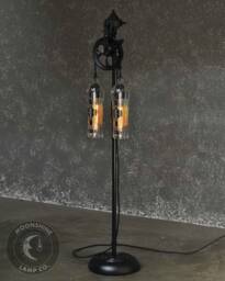 The Gatsby - St. Germain Edition Vintage Style Floor Lamp With Pulley Wheel & Recycled Glass Bottles