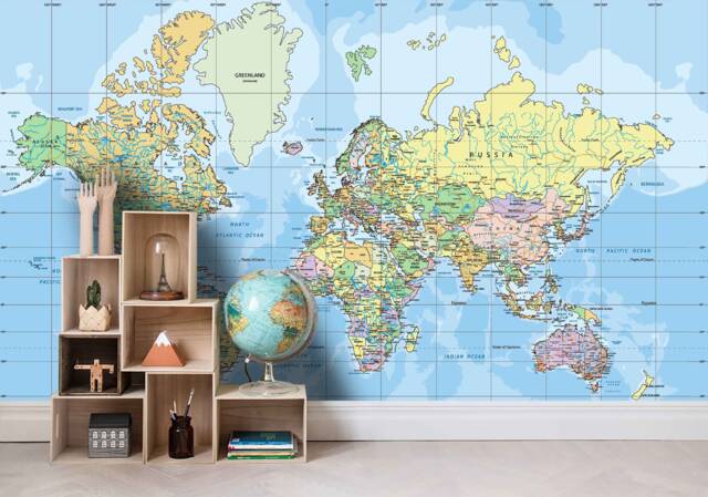3D World Map Wallpaper, Detailed Wall Mural, Peel & Stick - image 1
