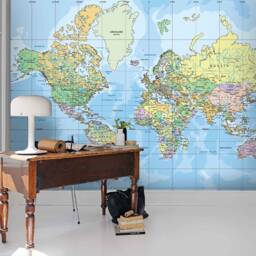 3D World Map Wallpaper, Detailed Wall Mural, Peel & Stick - thumbnail 2