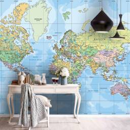 3D World Map Wallpaper, Detailed Wall Mural, Peel & Stick - thumbnail 3