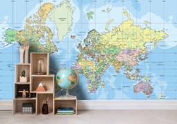 3D World Map Wallpaper, Detailed Wall Mural, Peel & Stick