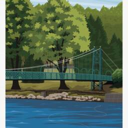 Pitlochry Print - Port-Na-Craig Suspension Bridge, Travel Poster Fly Fishing Scene On The River Tummel - thumbnail 2