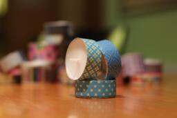 3 Tea Light Candles Decorated With Washi Tape in Three Different Blue-Themed Patterns - thumbnail 1