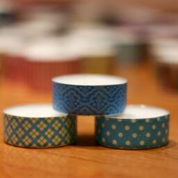 3 Tea Light Candles Decorated With Washi Tape in Three Different Blue-Themed Patterns - thumbnail 3