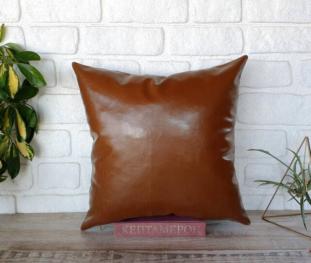 Chestnut Brown Faux Leather Pillow Cover/Modern Scandinavian Home Decor/Housewarming Gift-1Qty - image 1
