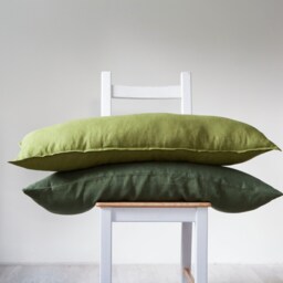 Green Linen Lumbar Pillow Cover Set Custom Size Bed Pillowcases - thumbnail 2