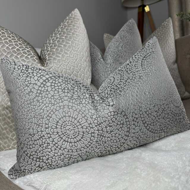 "Art Mosaic Cushion Cover, Silver Grey Scatter Pillow 12""x20" - image 1